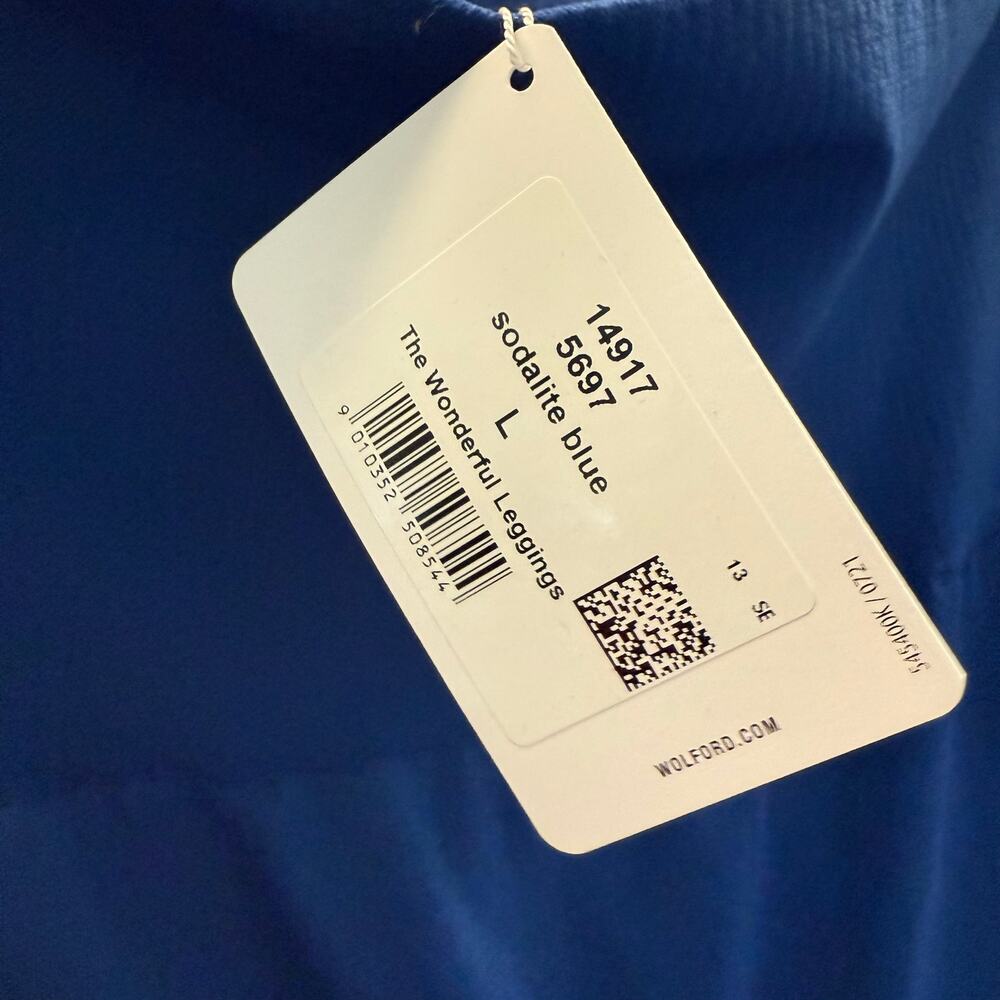 Wolford The Wonderful Leggings Sodalite Blue Cobalt Wide Band Compression Large - Picture 5 of 6